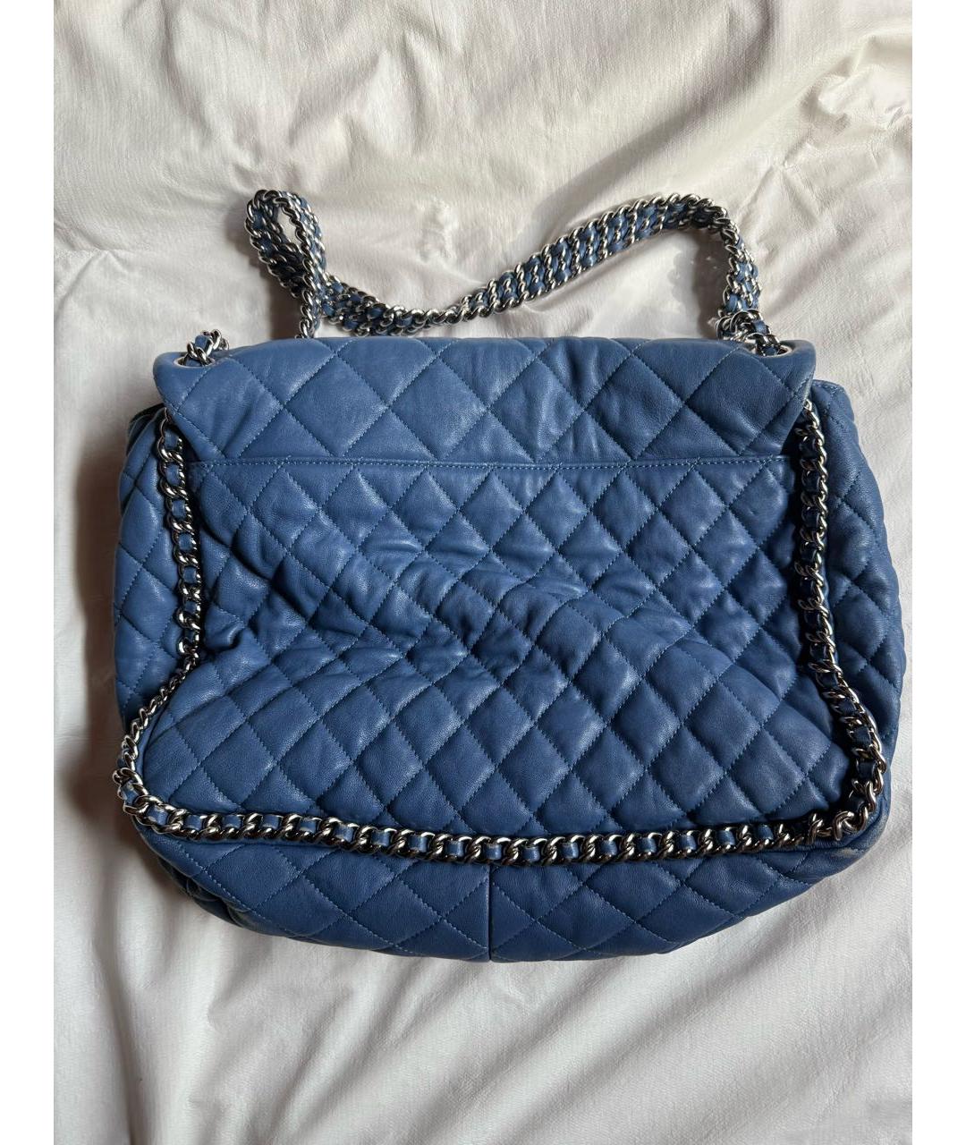 CHANEL Голубая кожаная сумка с короткими ручками, фото 3