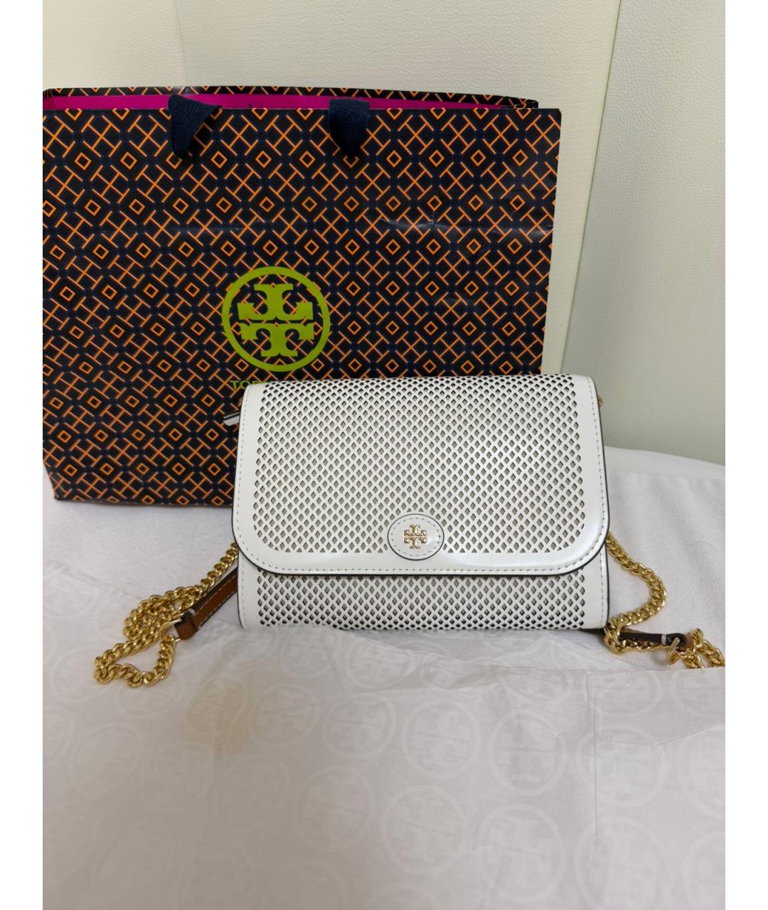 TORY BURCH Белая кожаная сумка через плечо, фото 5