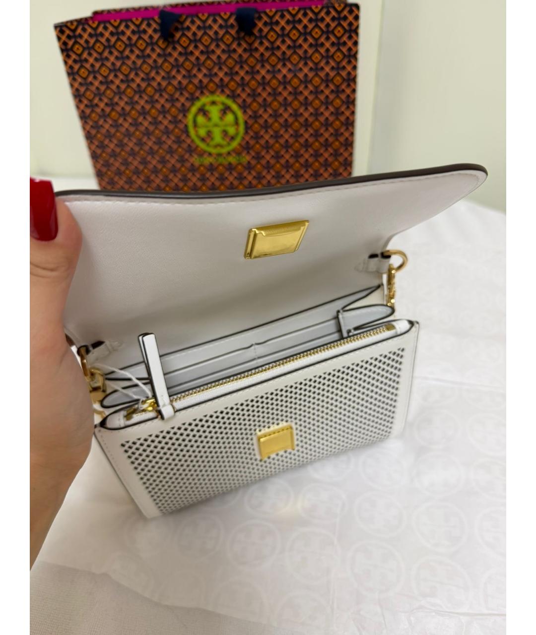 TORY BURCH Белая кожаная сумка через плечо, фото 4
