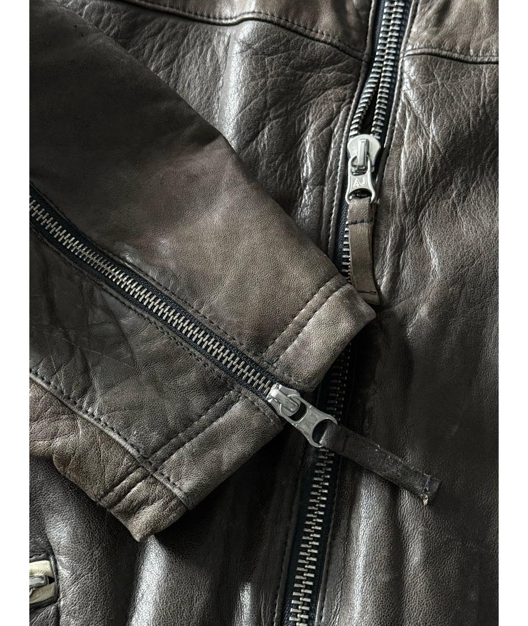 ARMANI JEANS Коричневая кожаная куртка, фото 3