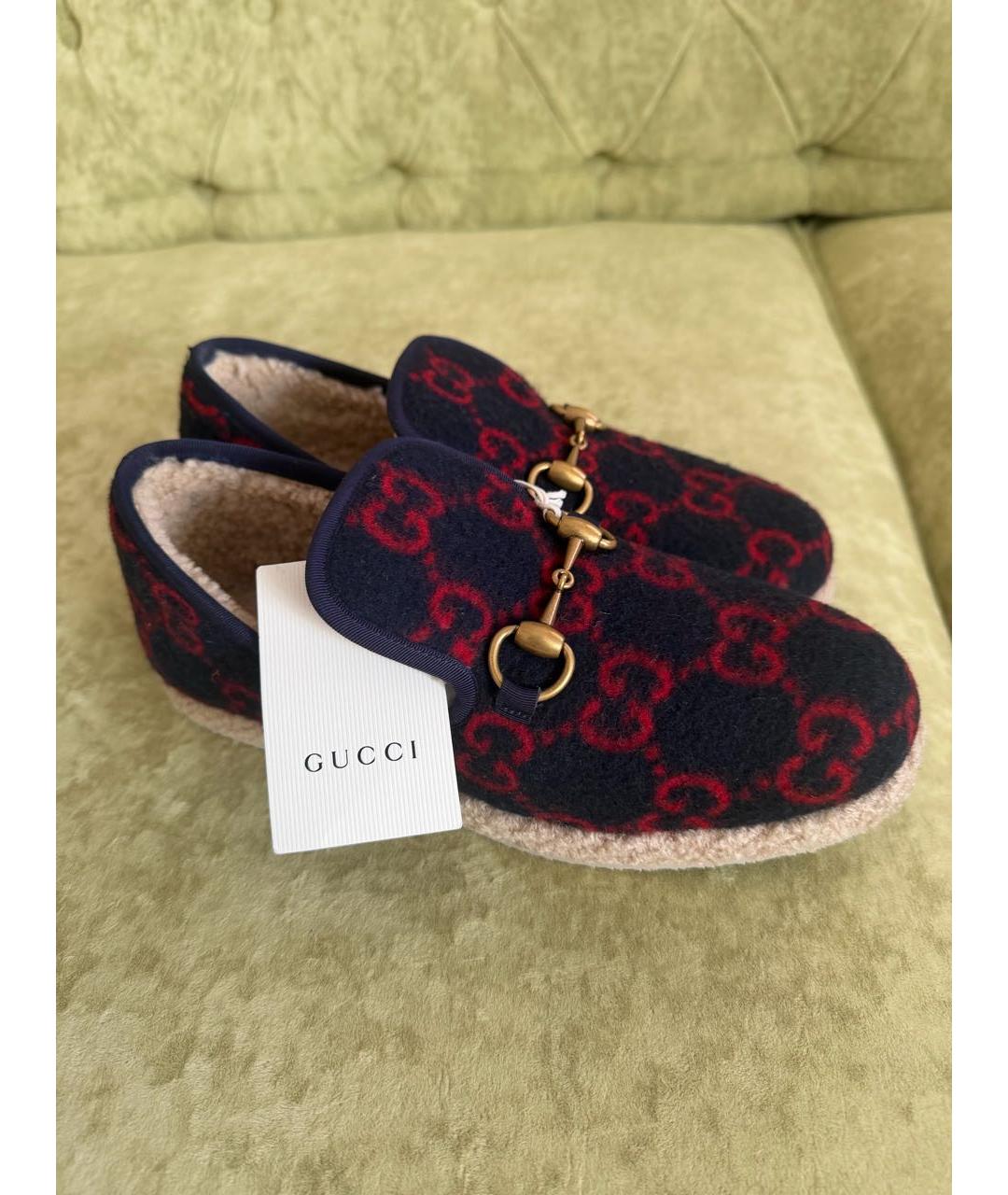 GUCCI Темно-синие текстильные мокасины, фото 7