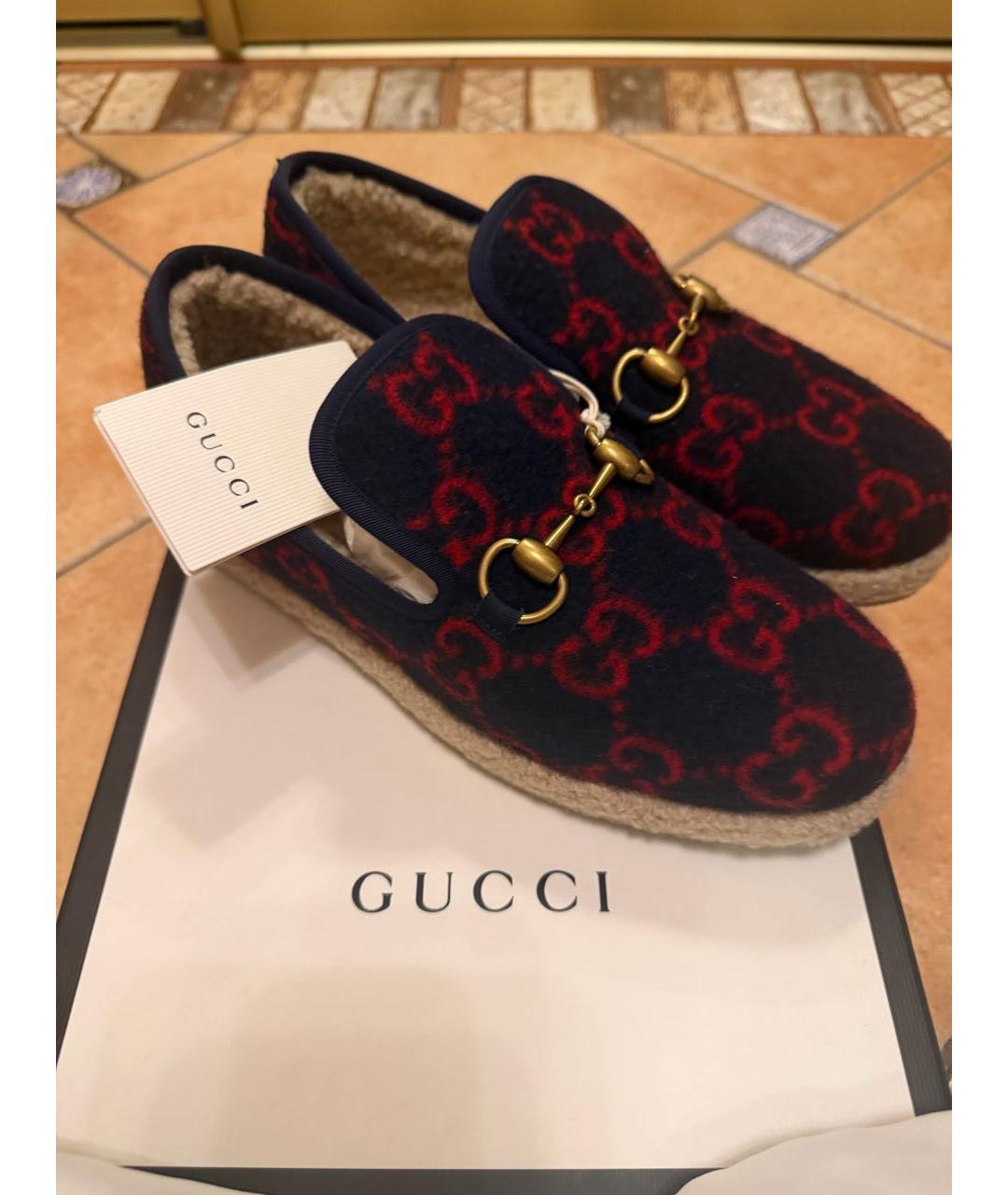 GUCCI Темно-синие текстильные мокасины, фото 3