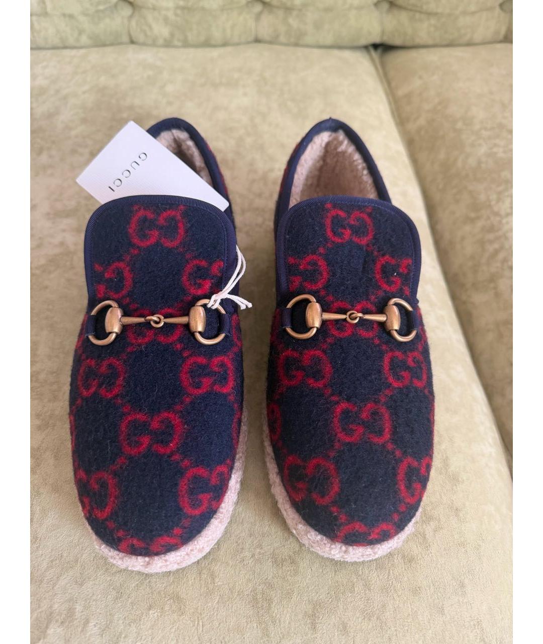 GUCCI Темно-синие текстильные мокасины, фото 2