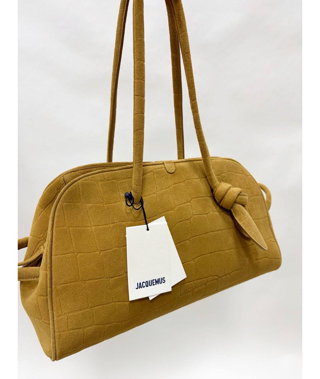 JACQUEMUS Горчичная замшевая сумка с короткими ручками, фото 2