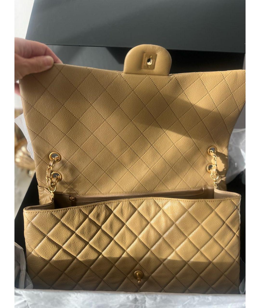 CHANEL Бежевая кожаная сумка с короткими ручками, фото 2