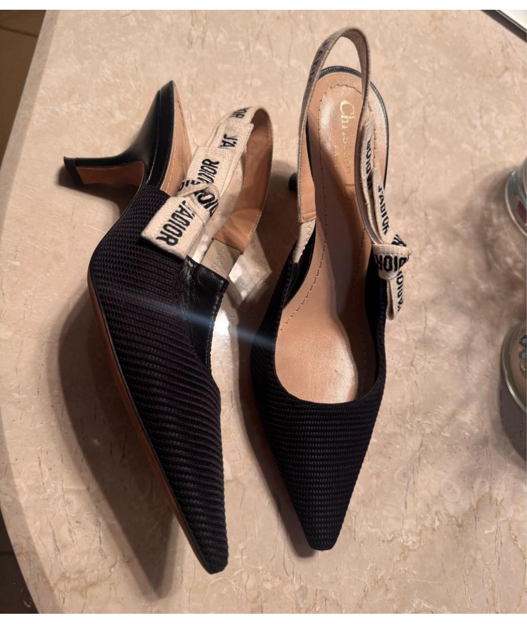 CHRISTIAN DIOR Черные текстильные лодочки на низком каблуке, фото 3