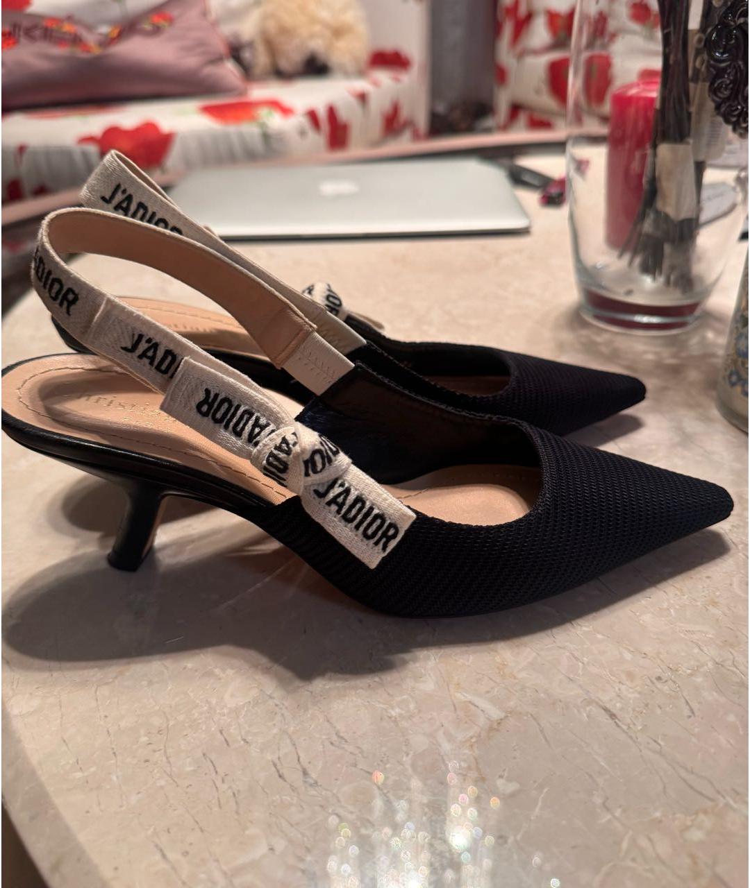 CHRISTIAN DIOR Черные текстильные лодочки на низком каблуке, фото 7