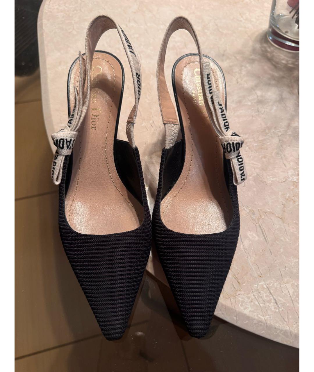 CHRISTIAN DIOR Черные текстильные лодочки на низком каблуке, фото 2