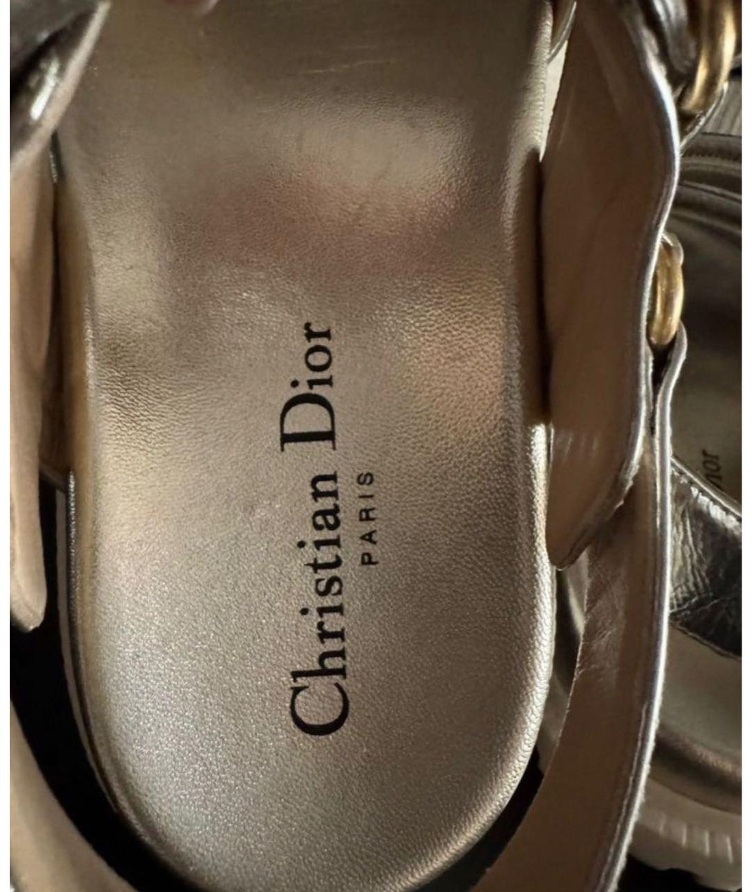 CHRISTIAN DIOR Золотые кожаные сандалии, фото 6