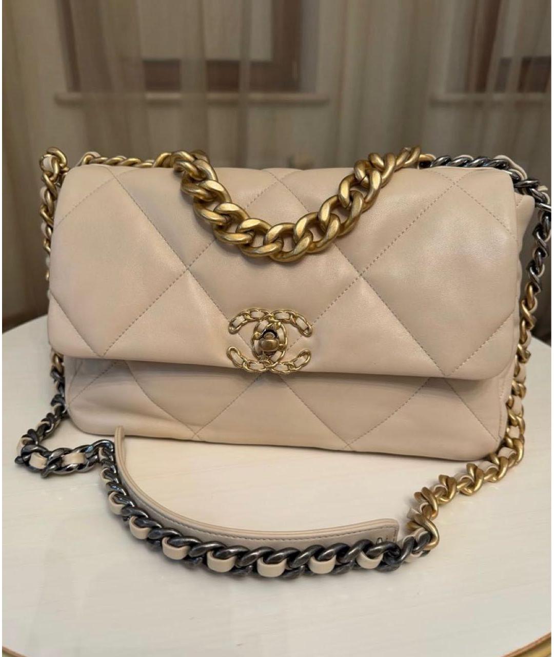 CHANEL Бежевая кожаная сумка через плечо, фото 8