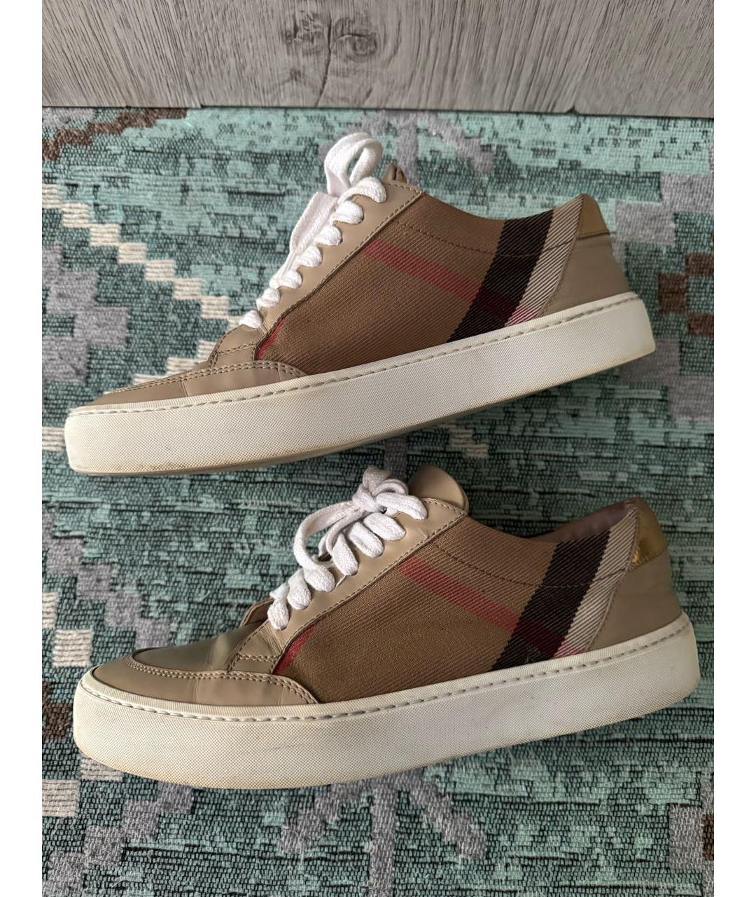 BURBERRY Бежевые кожаные кеды, фото 5