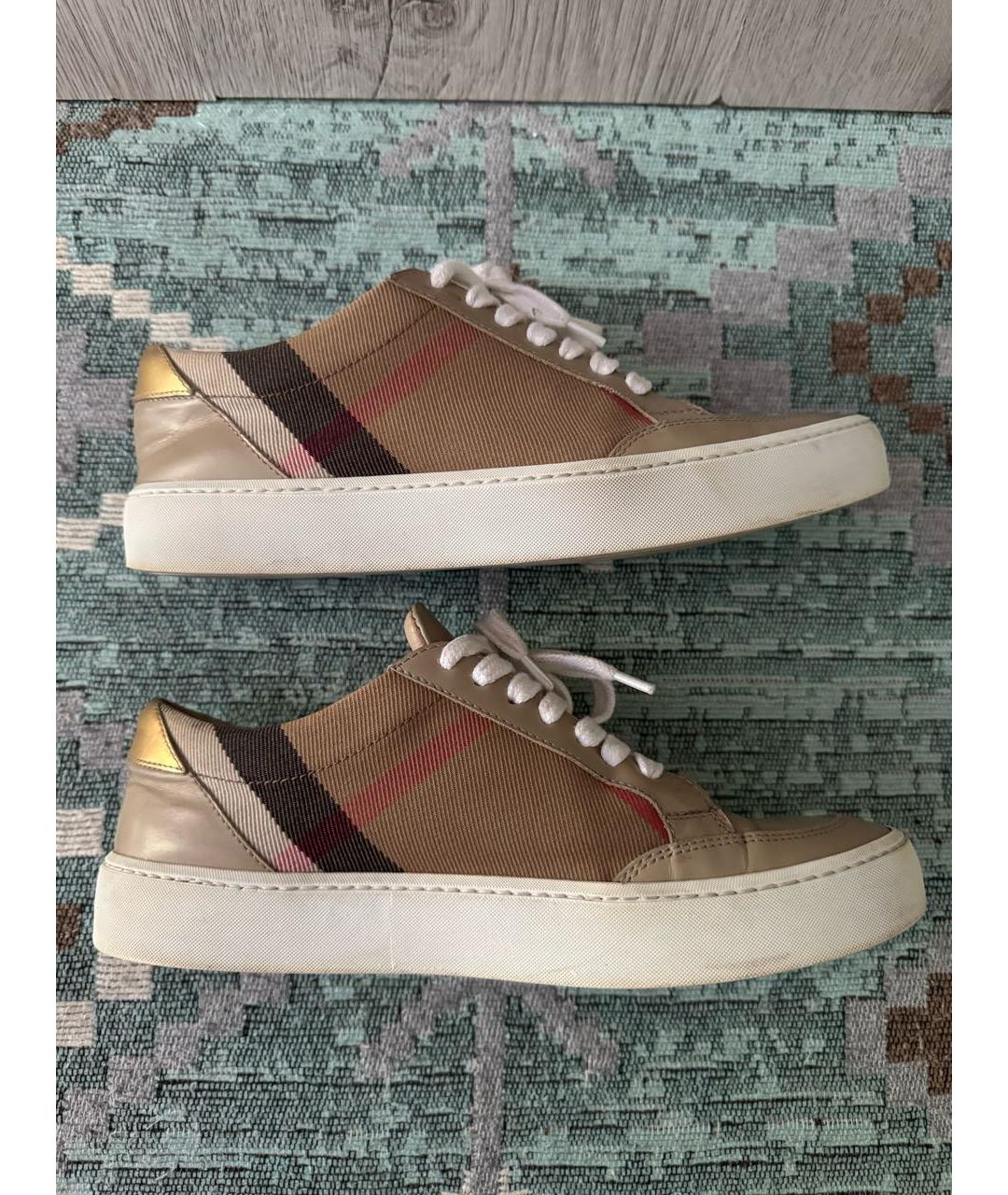 BURBERRY Бежевые кожаные кеды, фото 6