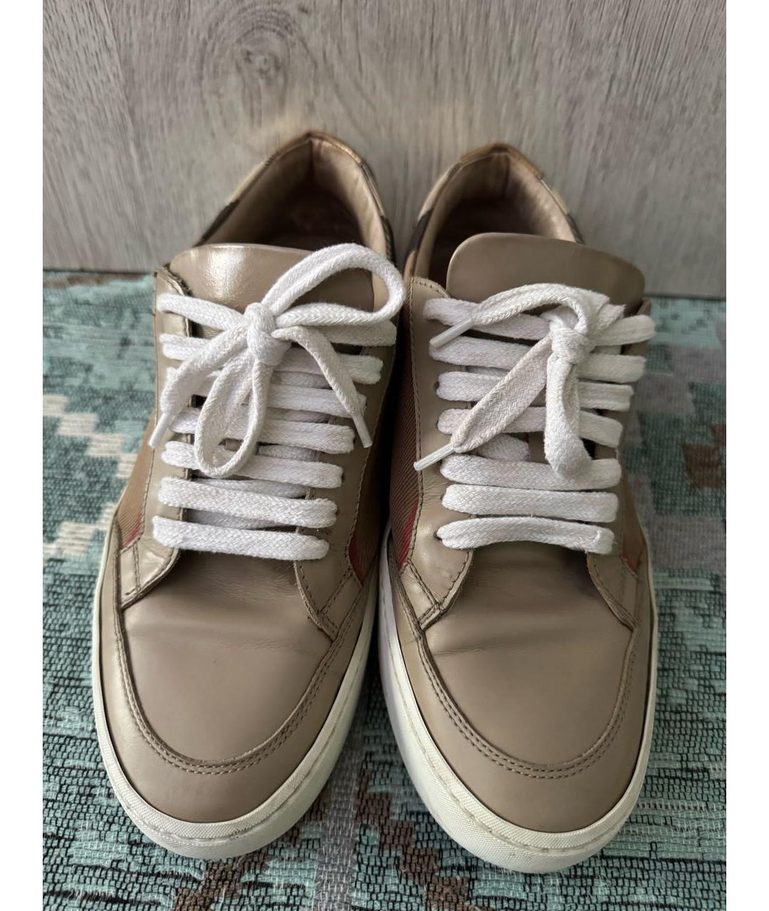 BURBERRY Бежевые кожаные кеды, фото 2