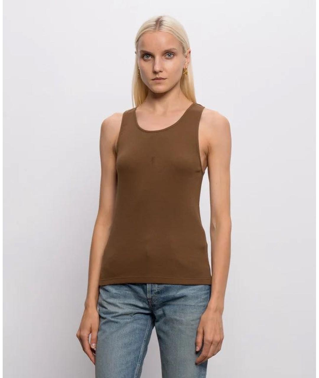 SAINT LAURENT Коричневая хлопковая майка, фото 3