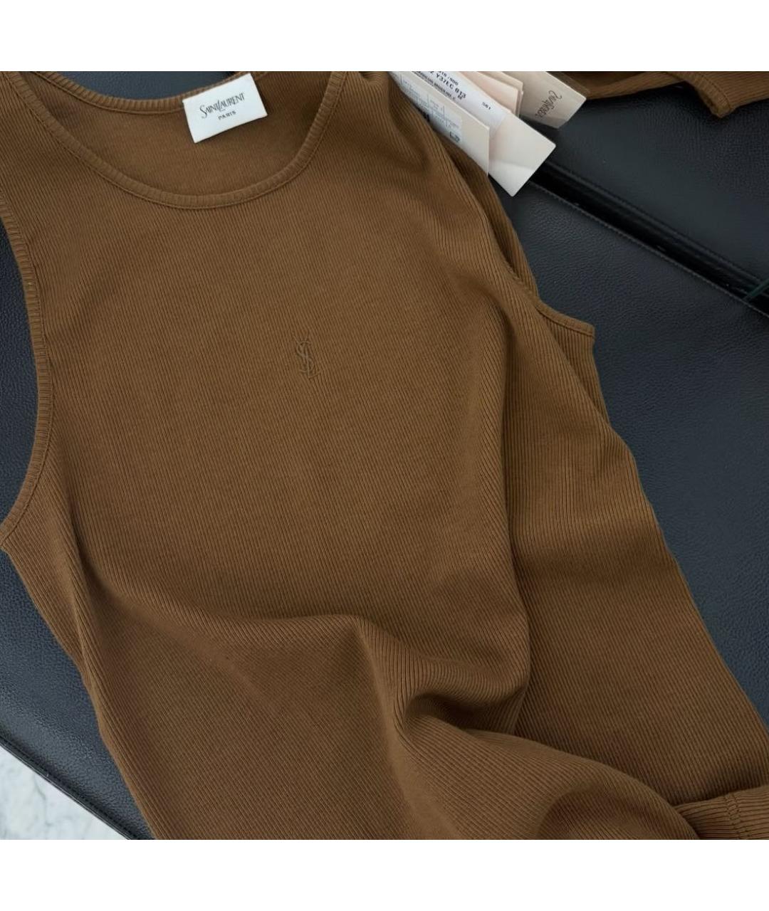 SAINT LAURENT Коричневая хлопковая майка, фото 6