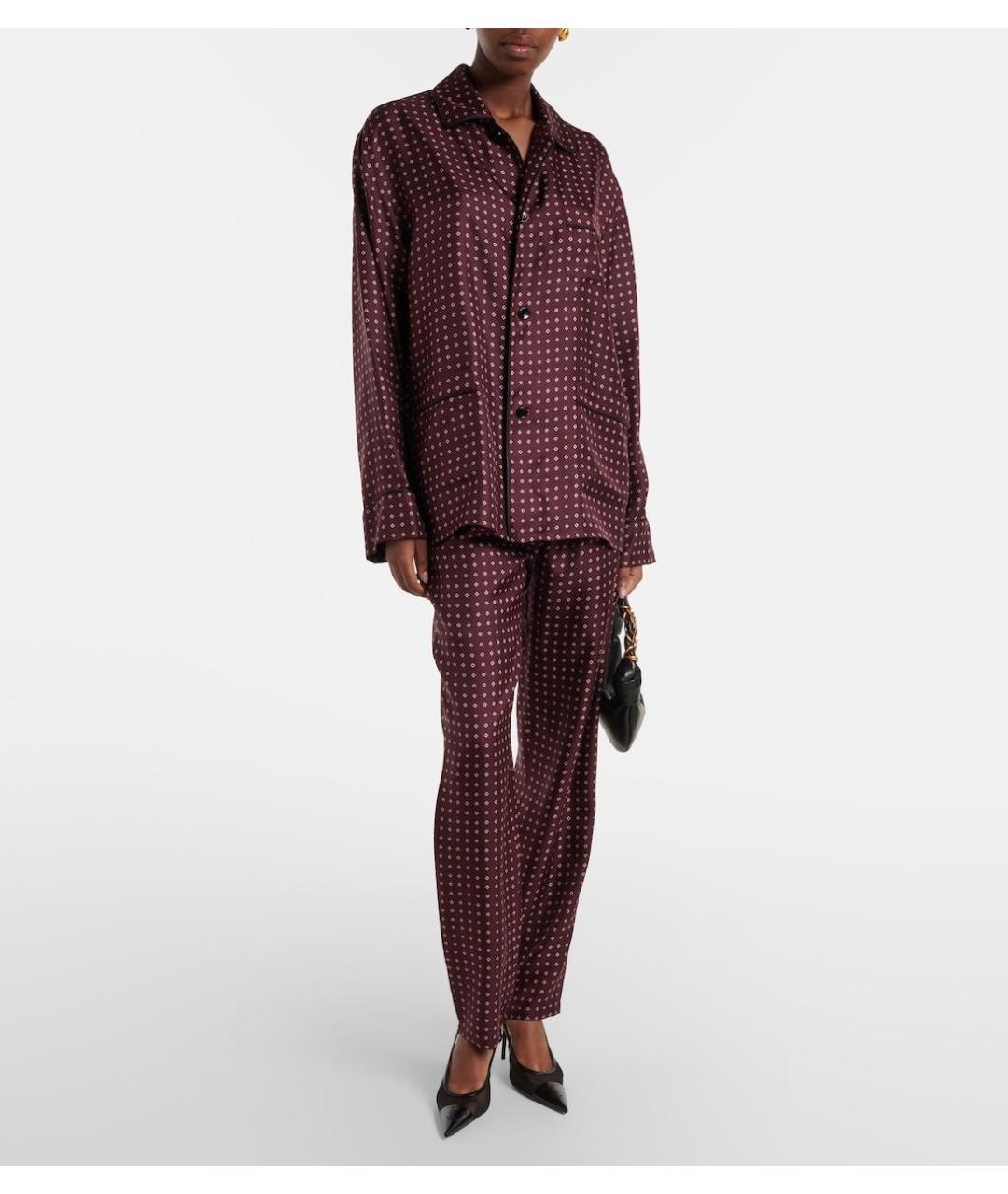 SAINT LAURENT Бордовый шелковый костюм с брюками, фото 3