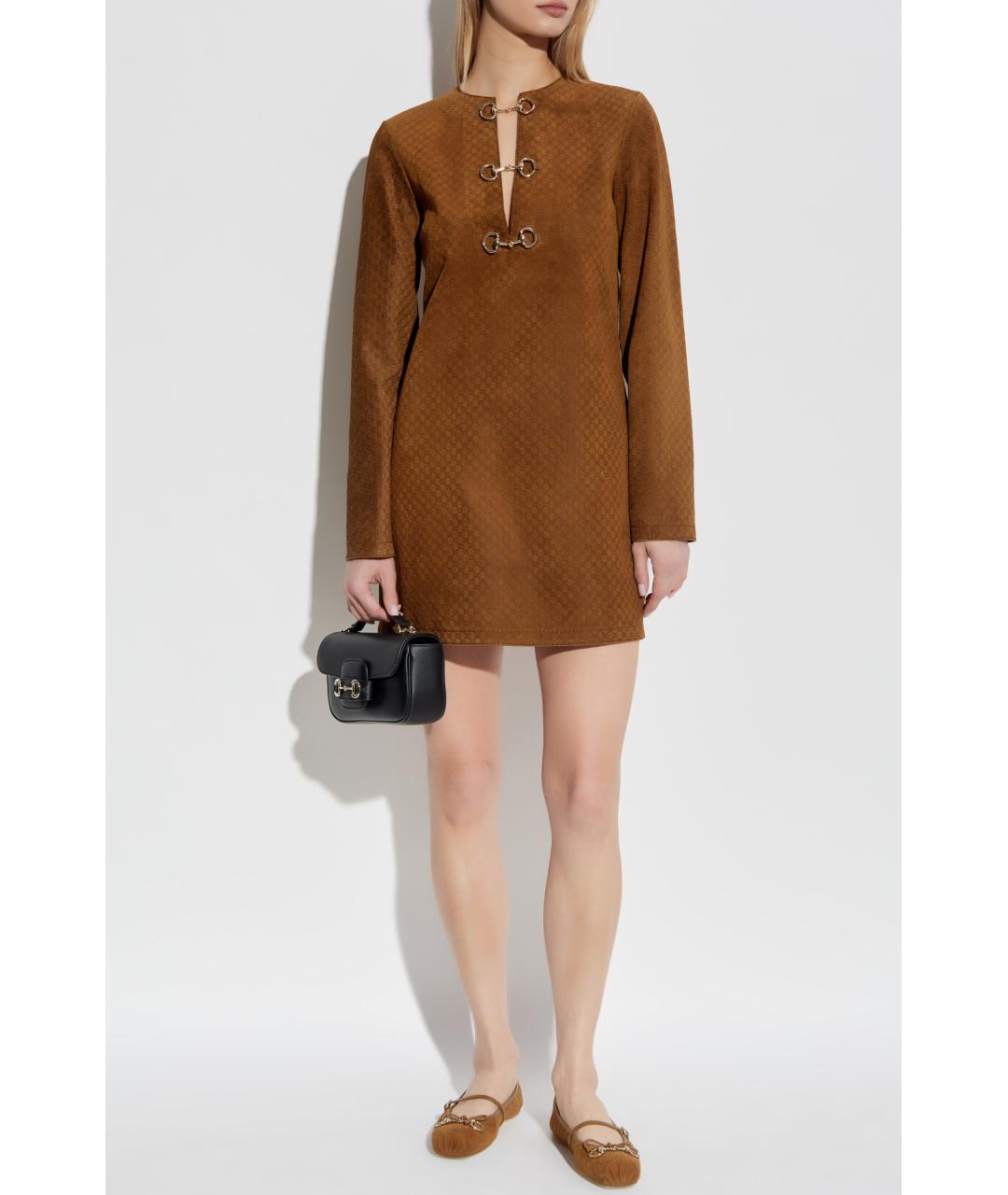 GUCCI Коричневое замшевое коктейльное платье, фото 3