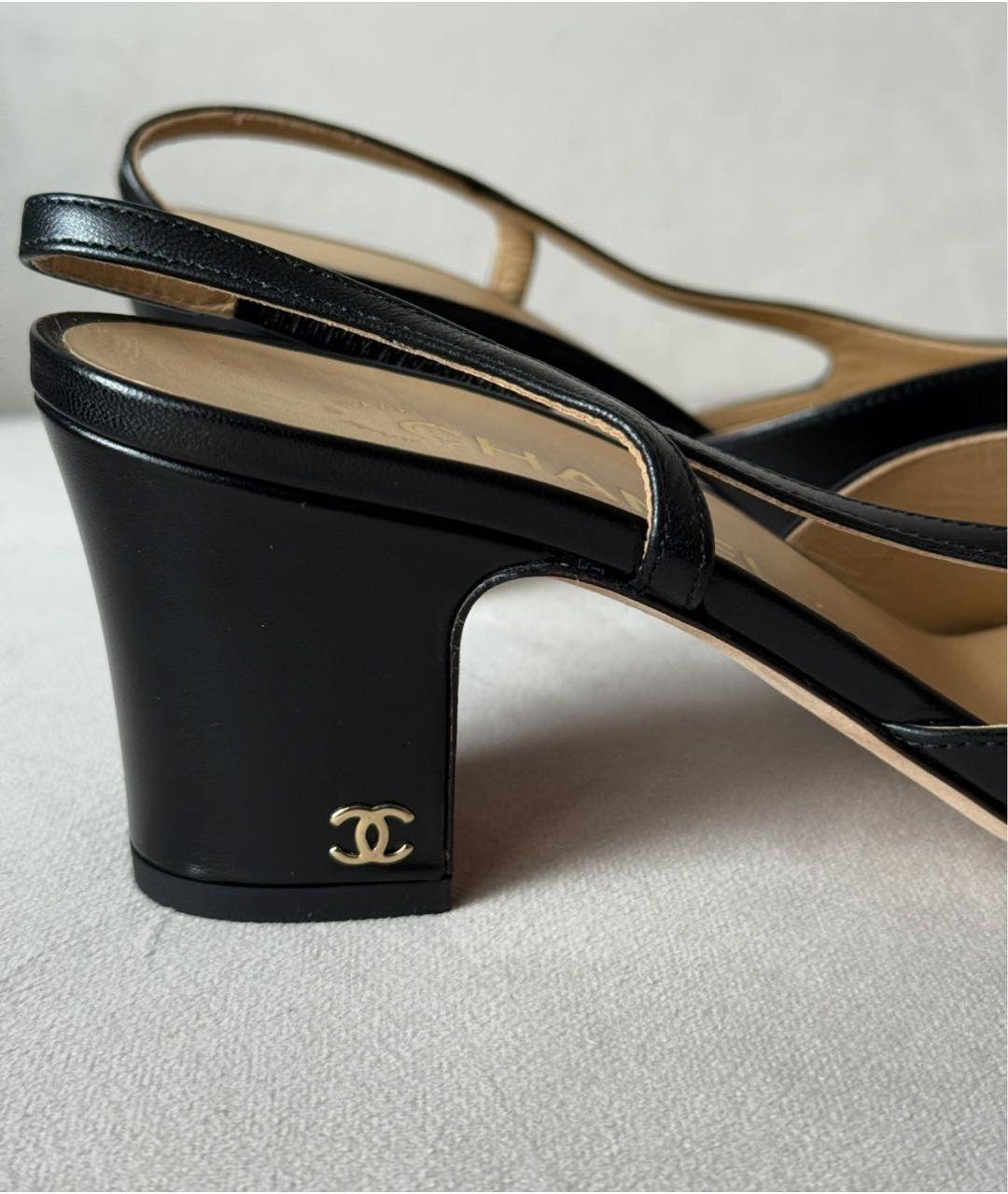 CHANEL Черные кожаные лодочки на низком каблуке, фото 7