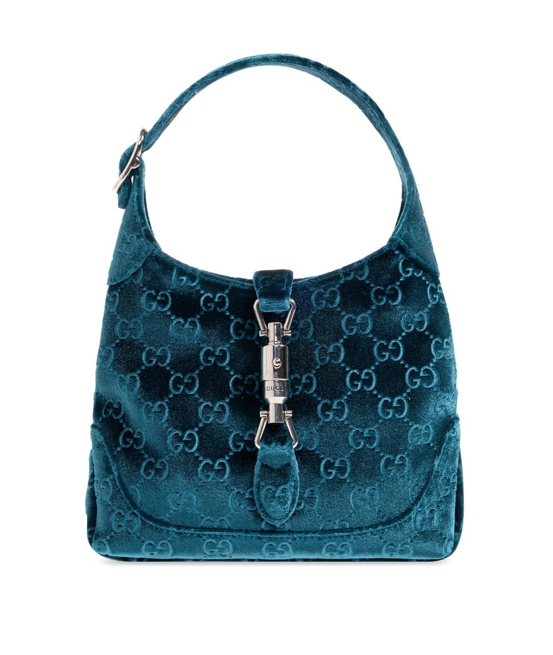 GUCCI Голубая бархатная сумка с короткими ручками, фото 1