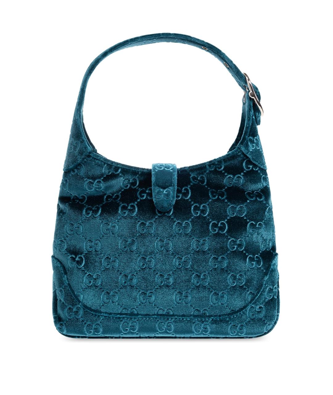 GUCCI Голубая бархатная сумка с короткими ручками, фото 4