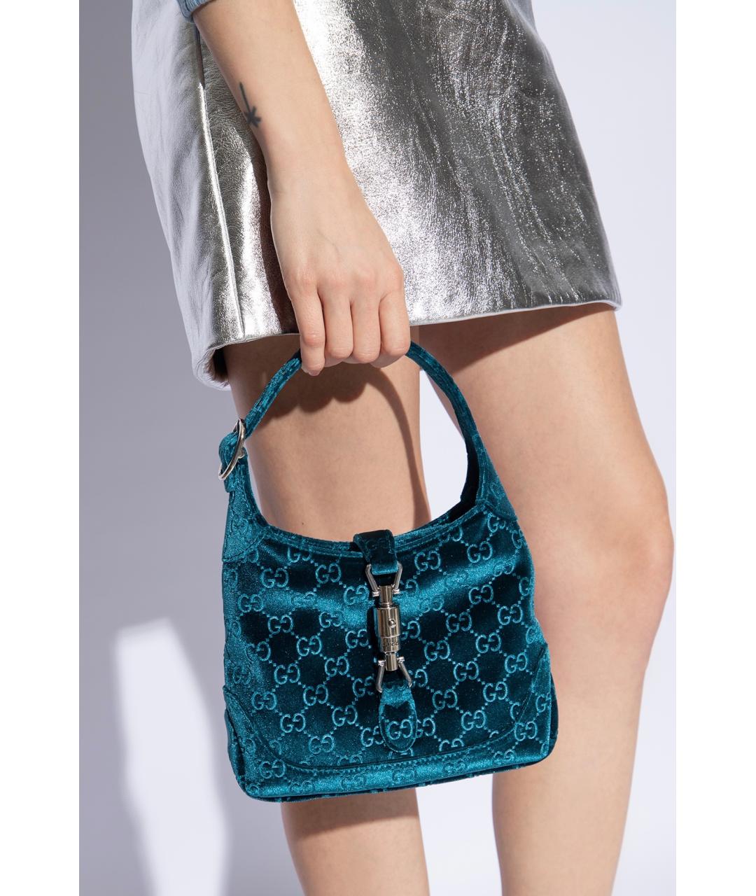 GUCCI Голубая бархатная сумка с короткими ручками, фото 2