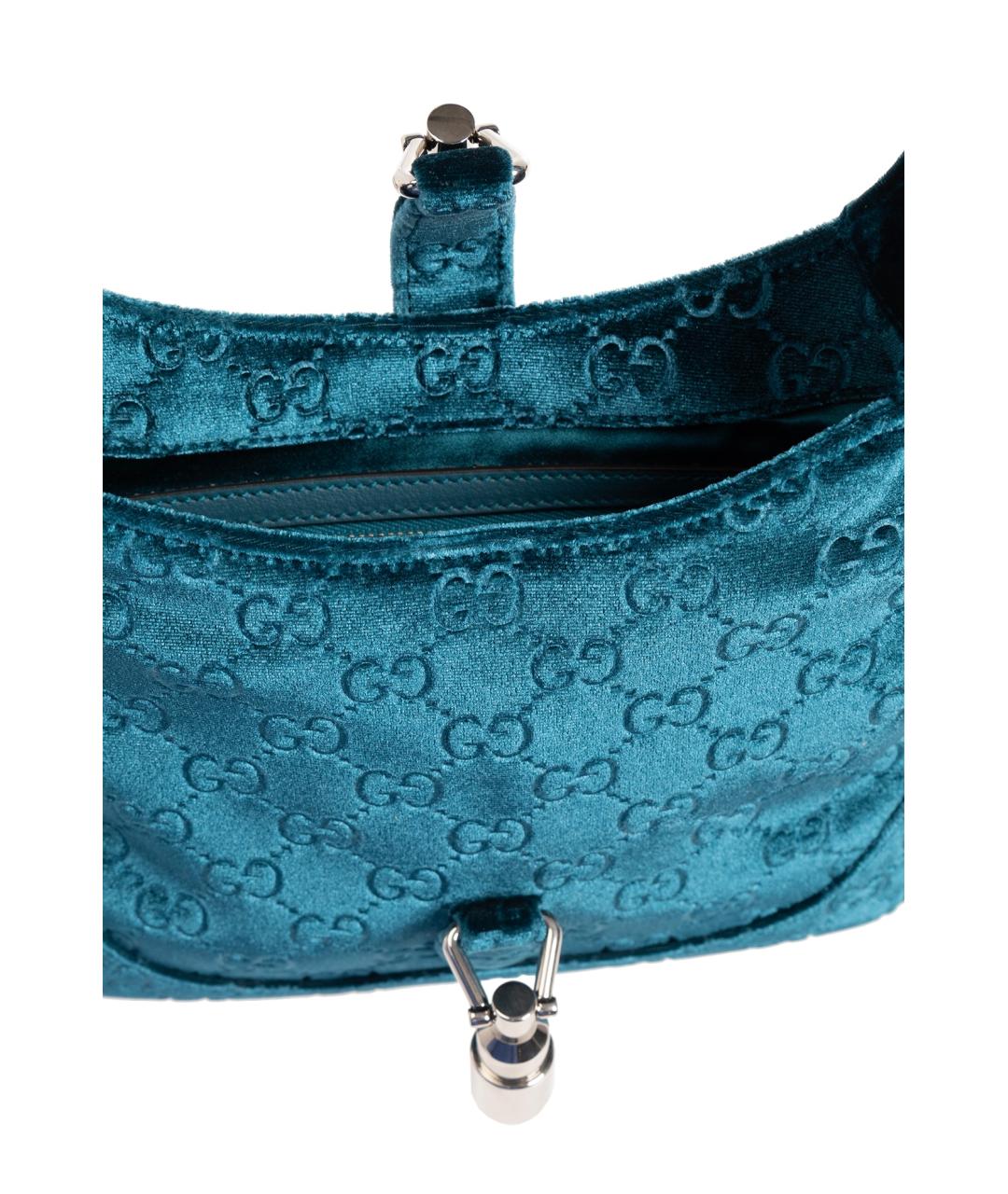 GUCCI Голубая бархатная сумка с короткими ручками, фото 5
