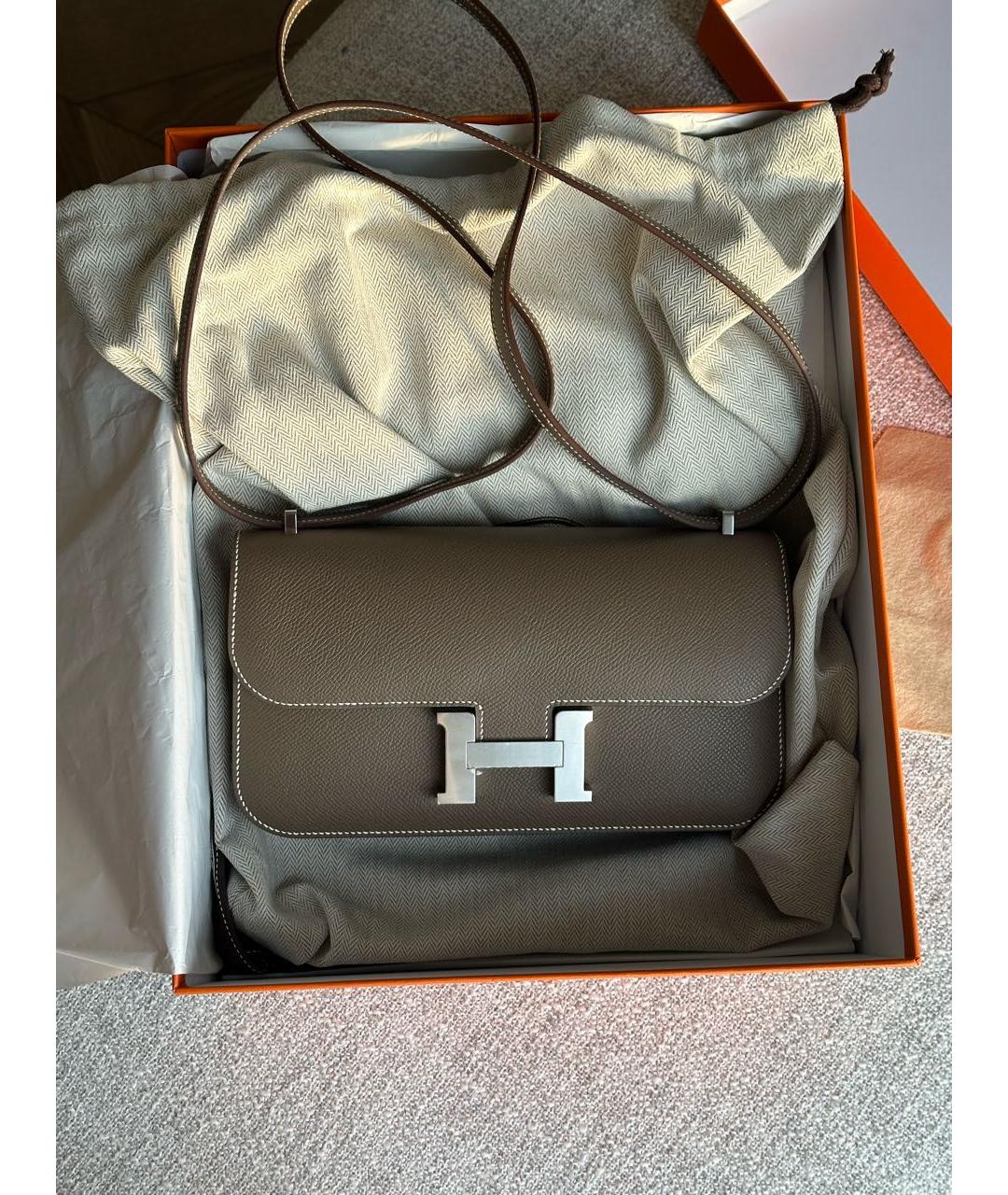 HERMES Антрацитовая кожаная сумка через плечо, фото 2
