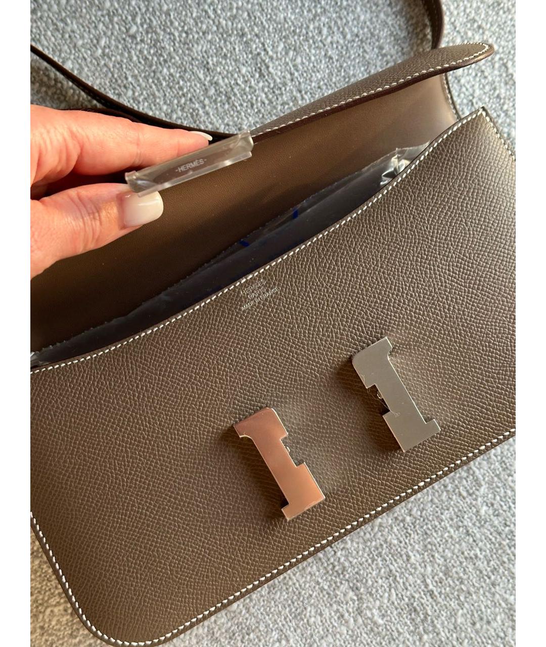 HERMES Антрацитовая кожаная сумка через плечо, фото 5