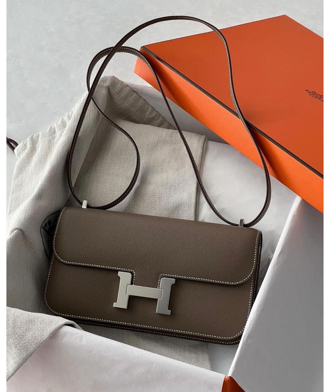 HERMES Антрацитовая кожаная сумка через плечо, фото 7