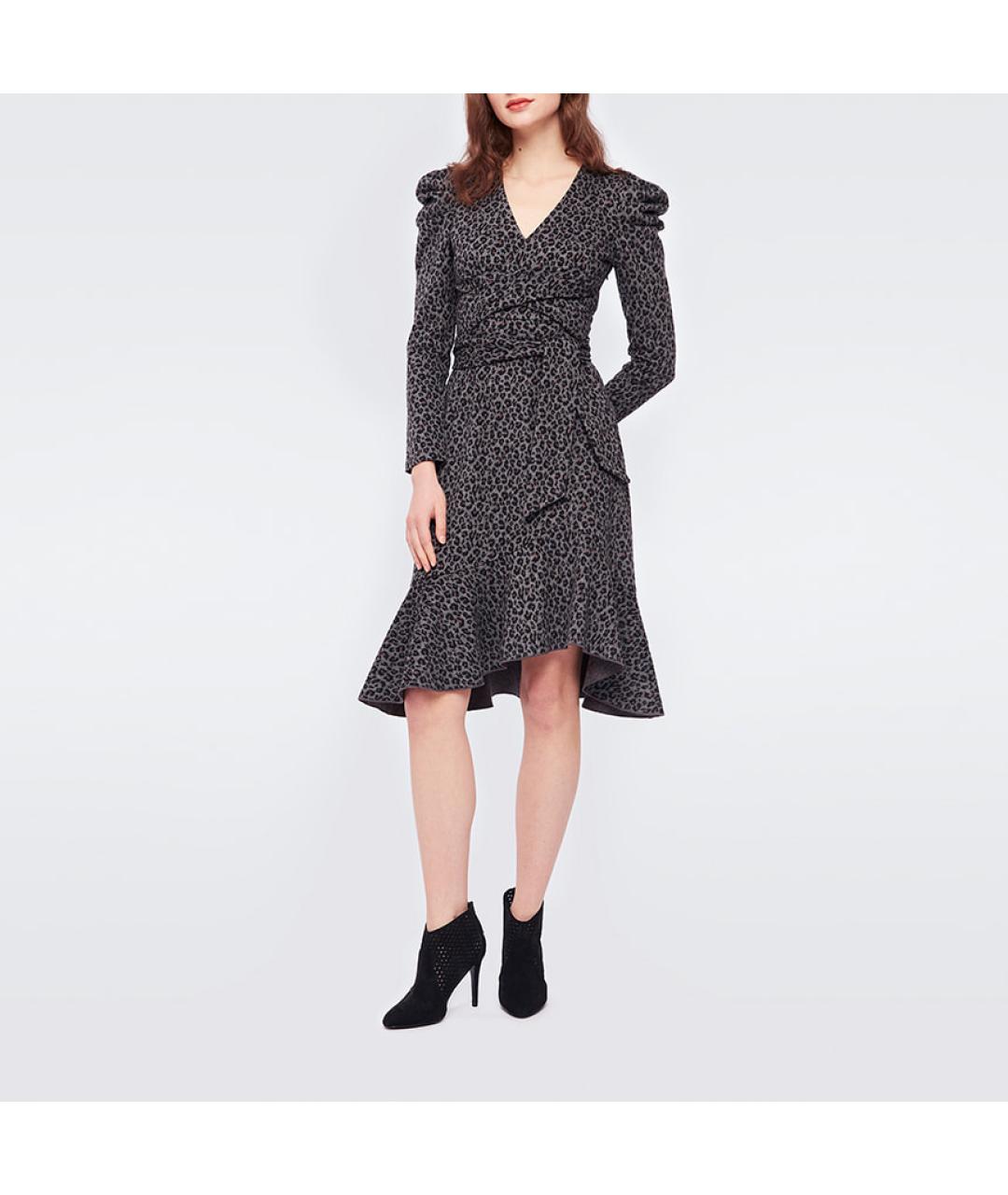 DIANE VON FURSTENBERG Серое шерстяное повседневное платье, фото 4