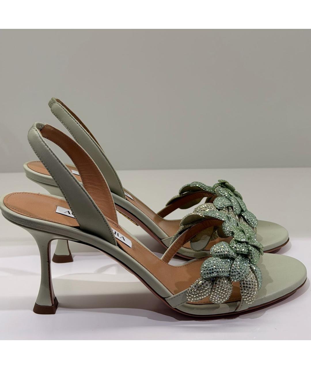 AQUAZZURA Зеленые кожаные босоножки, фото 8
