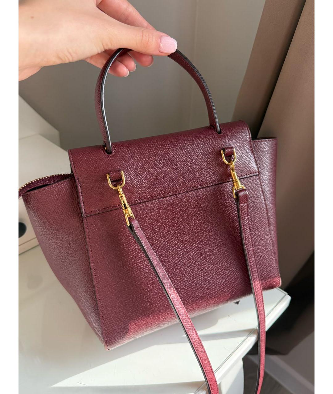 CELINE Бордовая кожаная сумка с короткими ручками, фото 5