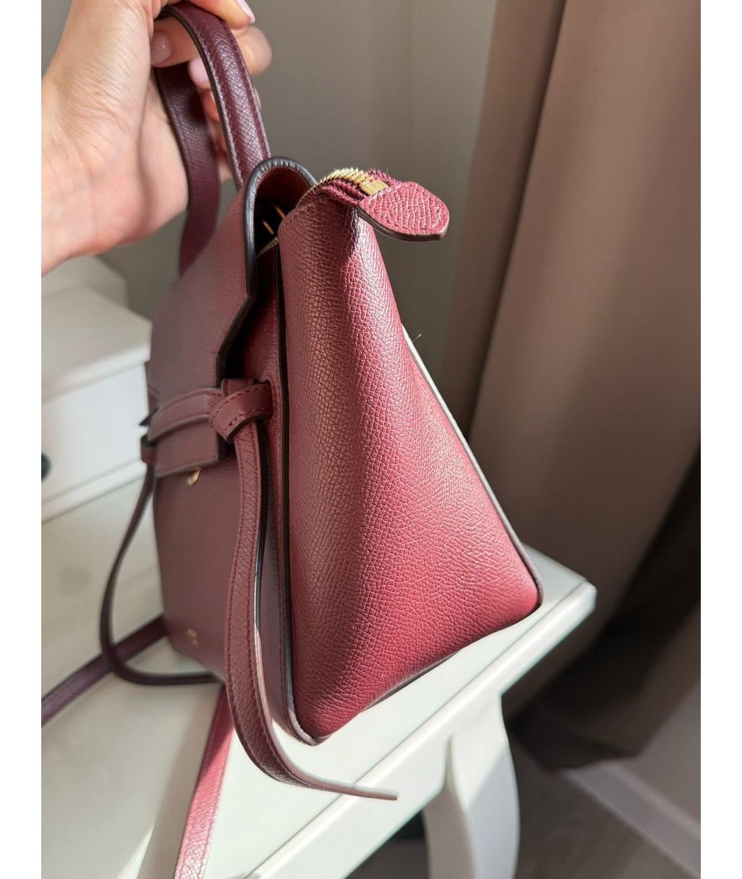 CELINE Бордовая кожаная сумка с короткими ручками, фото 4