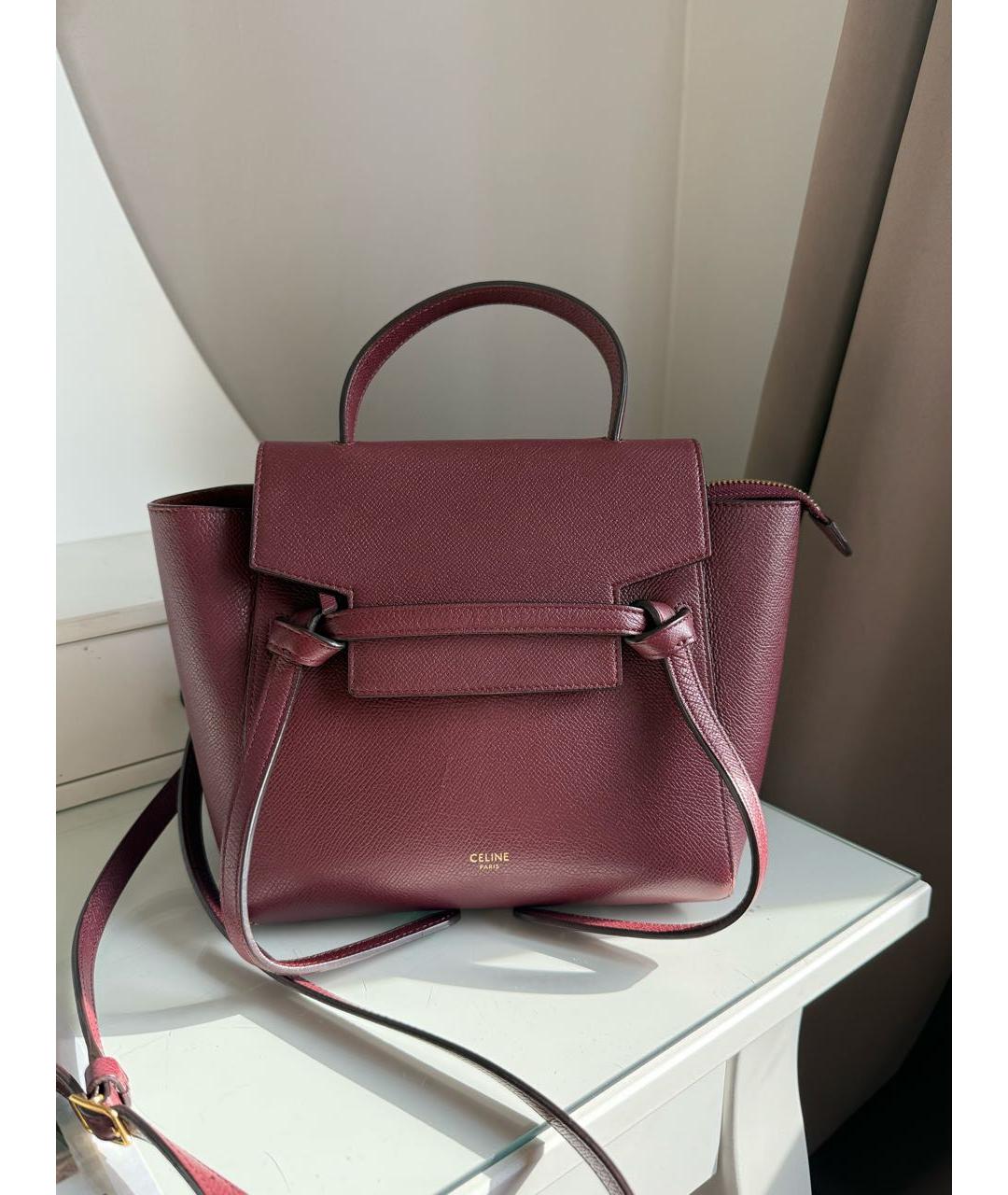 CELINE Бордовая кожаная сумка с короткими ручками, фото 2