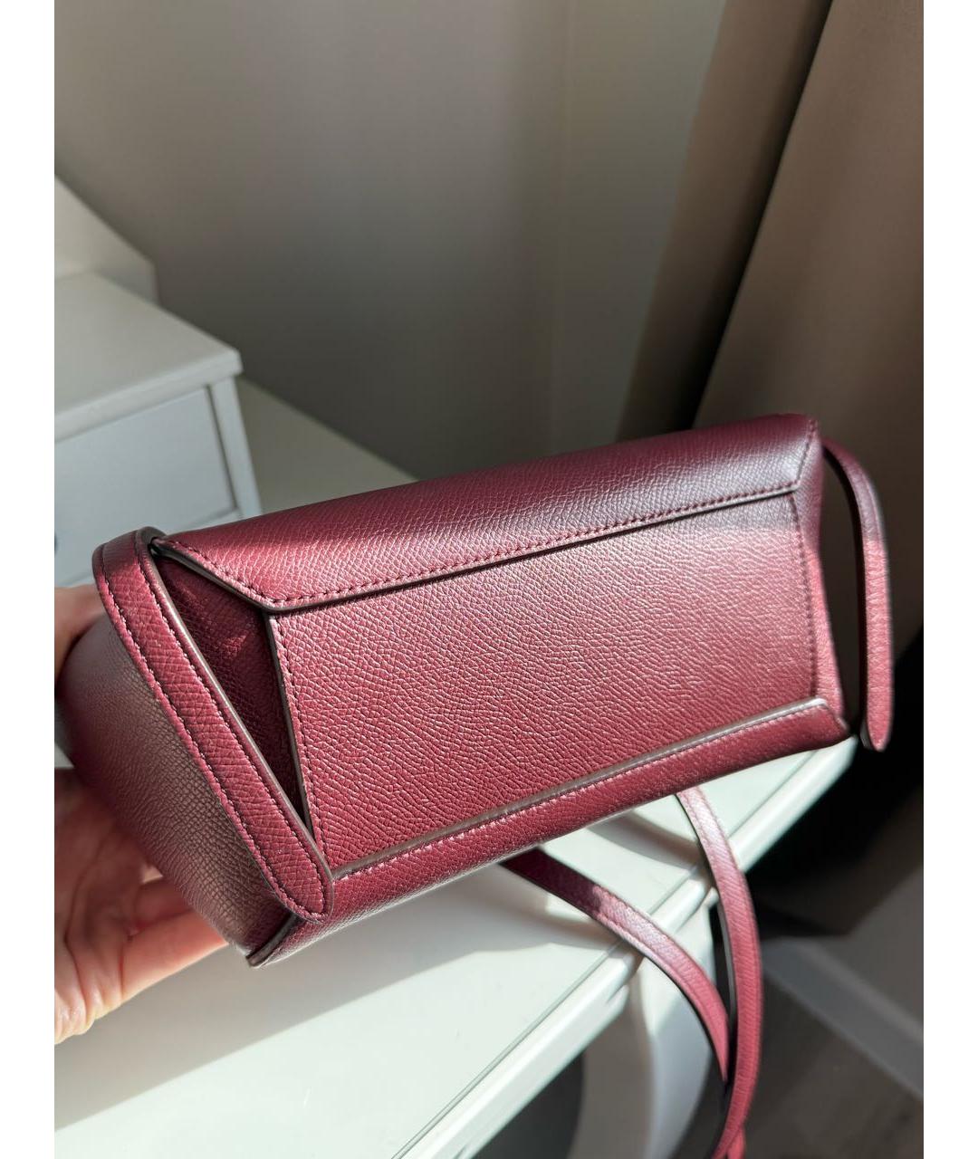 CELINE Бордовая кожаная сумка с короткими ручками, фото 6