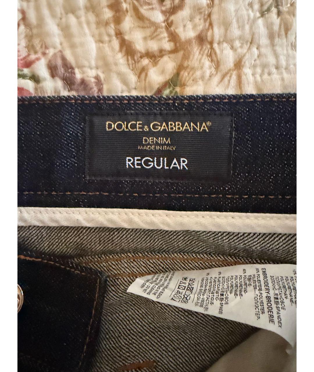 DOLCE&GABBANA Темно-синие хлопковые прямые джинсы, фото 3