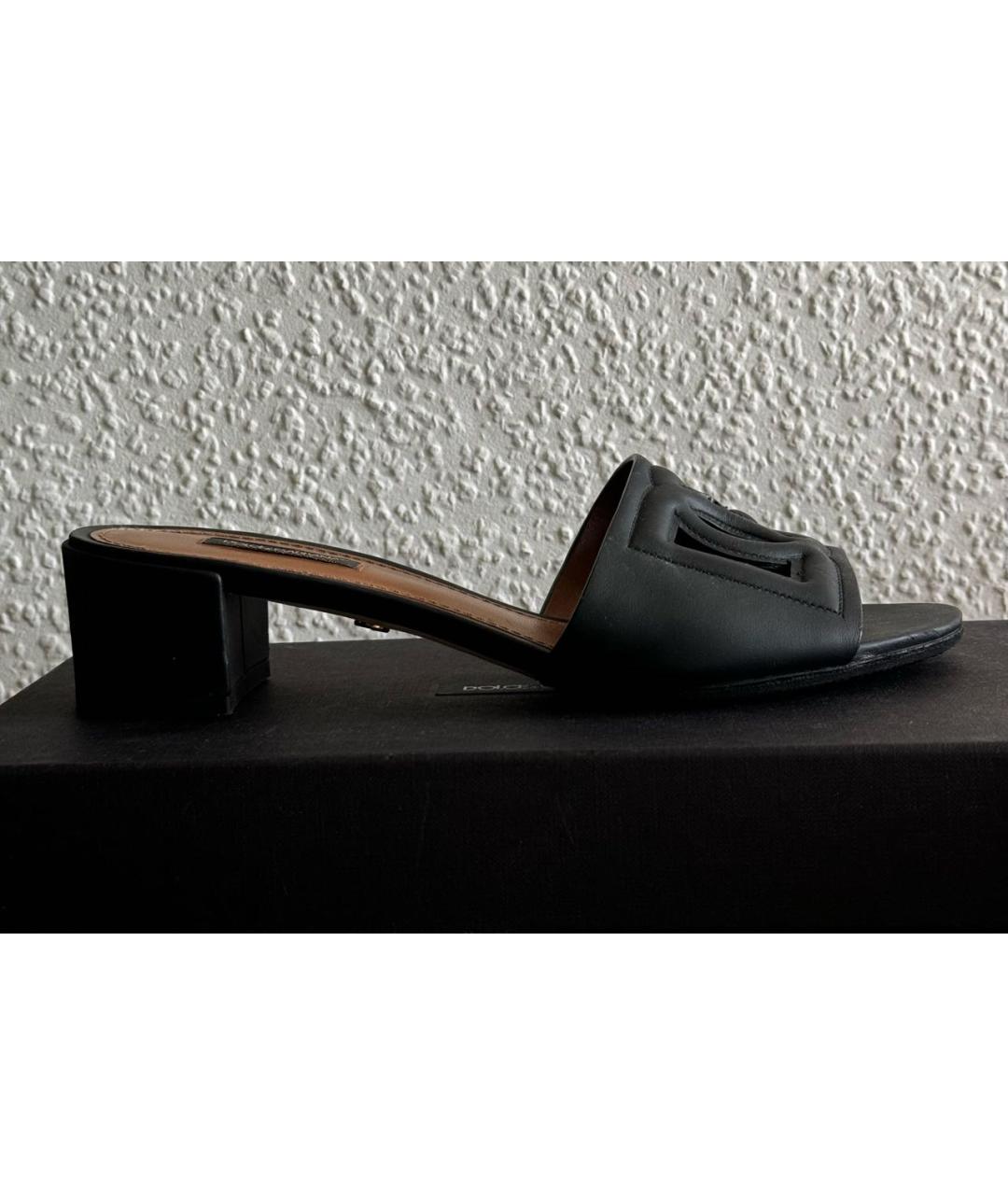 DOLCE&GABBANA Черные кожаные мюли, фото 5