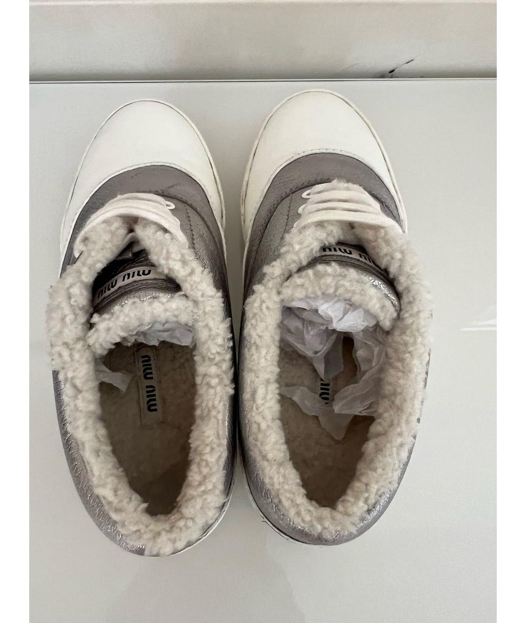 MIU MIU Серебряные кожаные кеды, фото 3