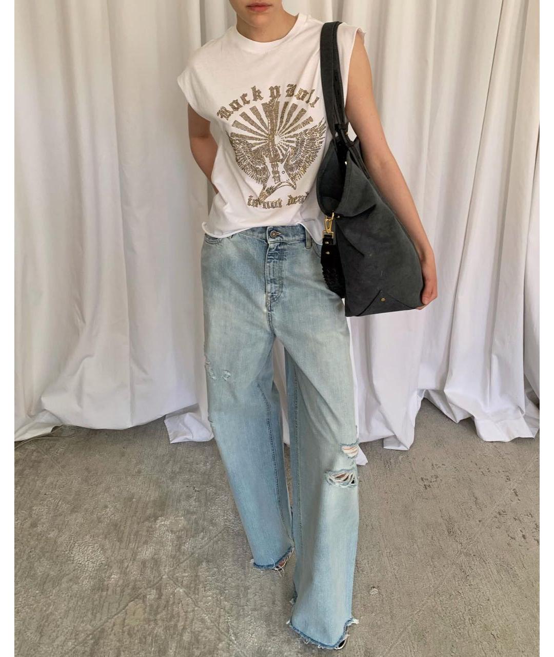 GOLDEN GOOSE Голубые хлопковые прямые джинсы, фото 3