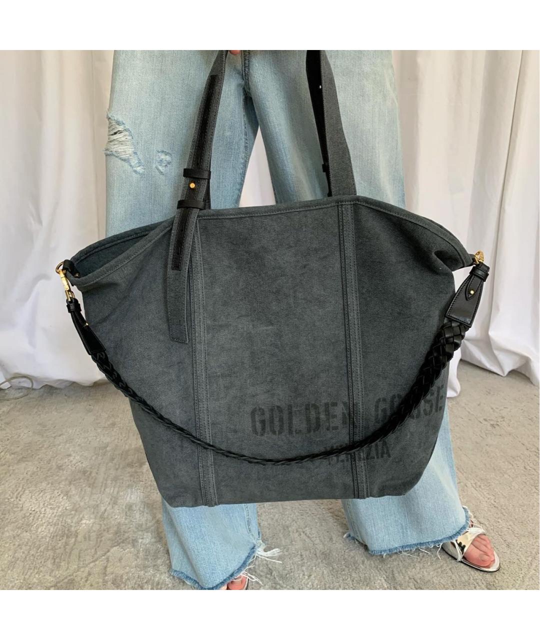 GOLDEN GOOSE Антрацитовая хлопковая сумка тоут, фото 4