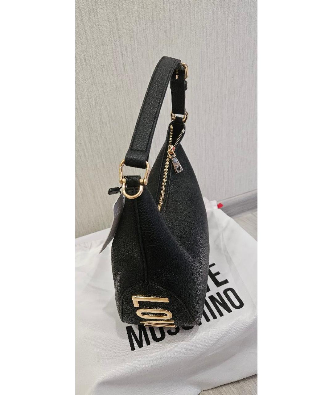 LOVE MOSCHINO Черная кожаная сумка через плечо, фото 2