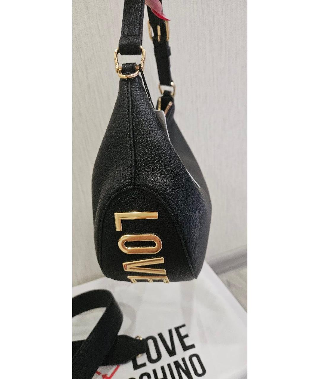 LOVE MOSCHINO Черная кожаная сумка через плечо, фото 8