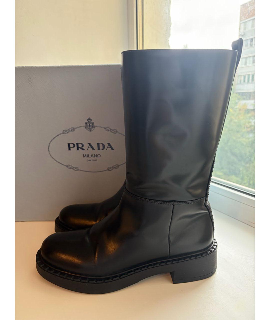 PRADA Черные кожаные сапоги, фото 5