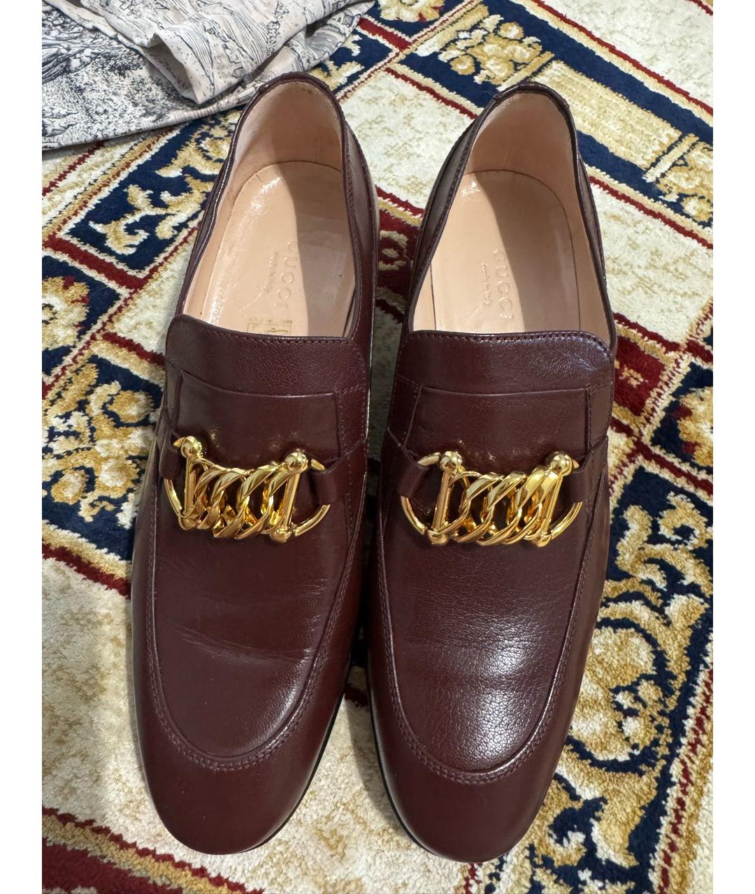 GUCCI Бордовые кожаные лоферы, фото 3