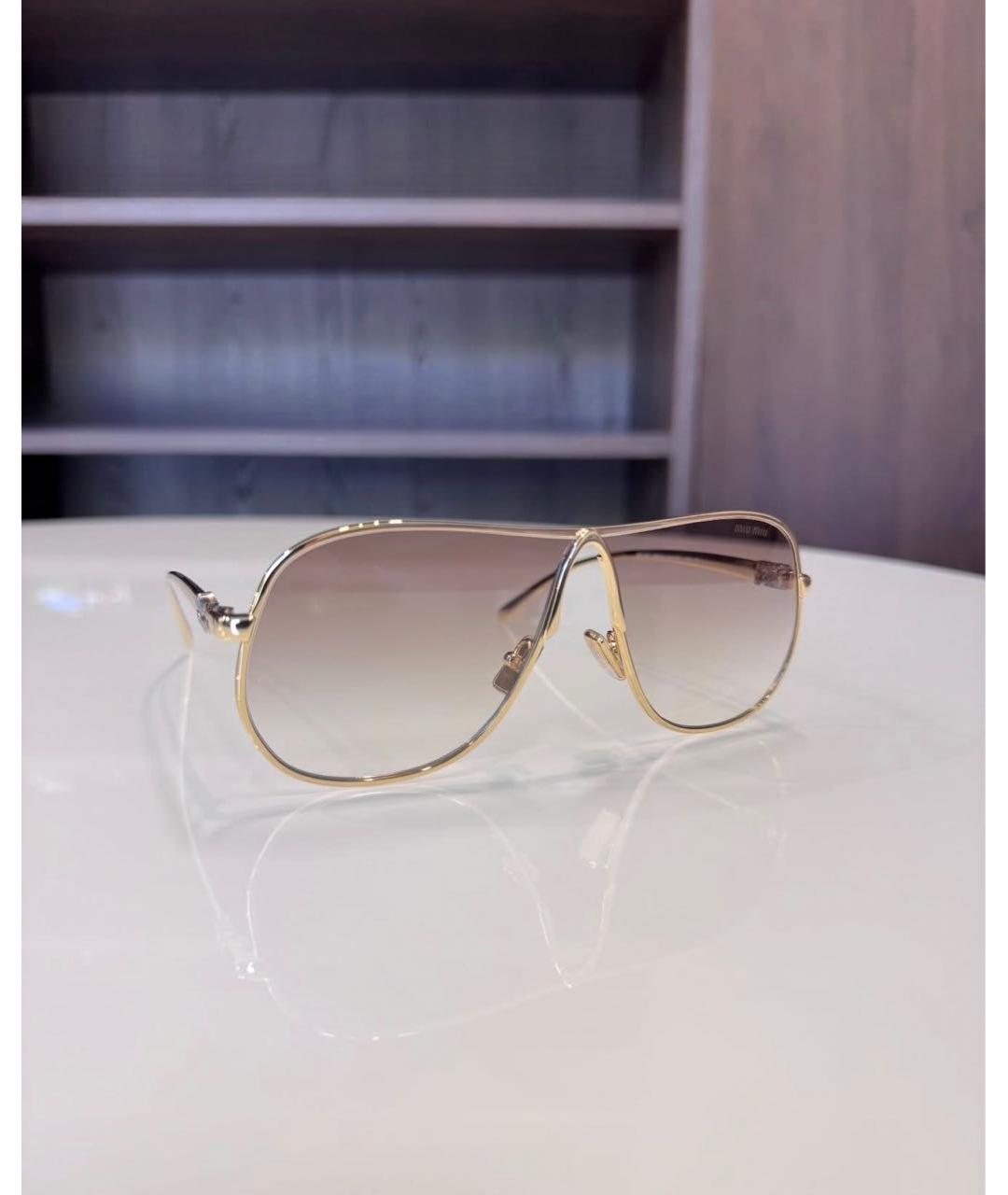MIU MIU Золотые металлические солнцезащитные очки, фото 2
