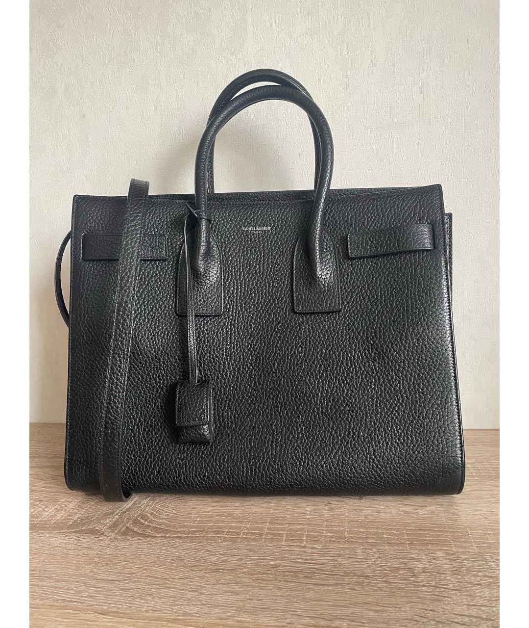 SAINT LAURENT Черная кожаная сумка с короткими ручками, фото 9