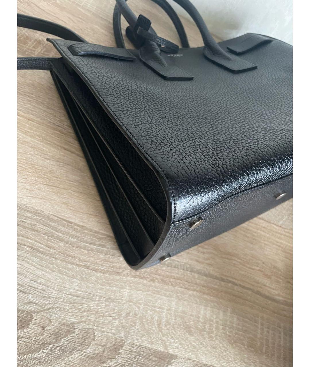 SAINT LAURENT Черная кожаная сумка с короткими ручками, фото 4