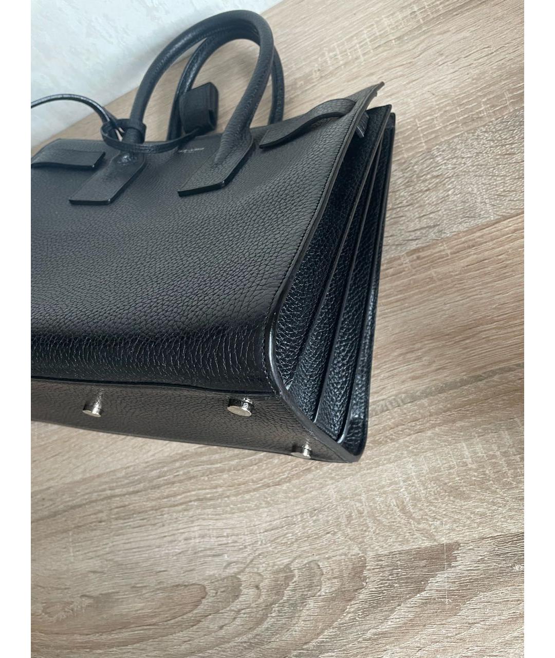 SAINT LAURENT Черная кожаная сумка с короткими ручками, фото 3