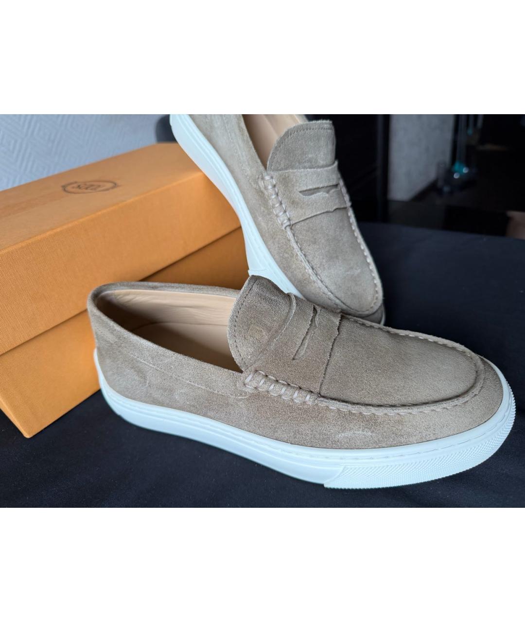TOD'S Бежевые замшевые лоферы, фото 8