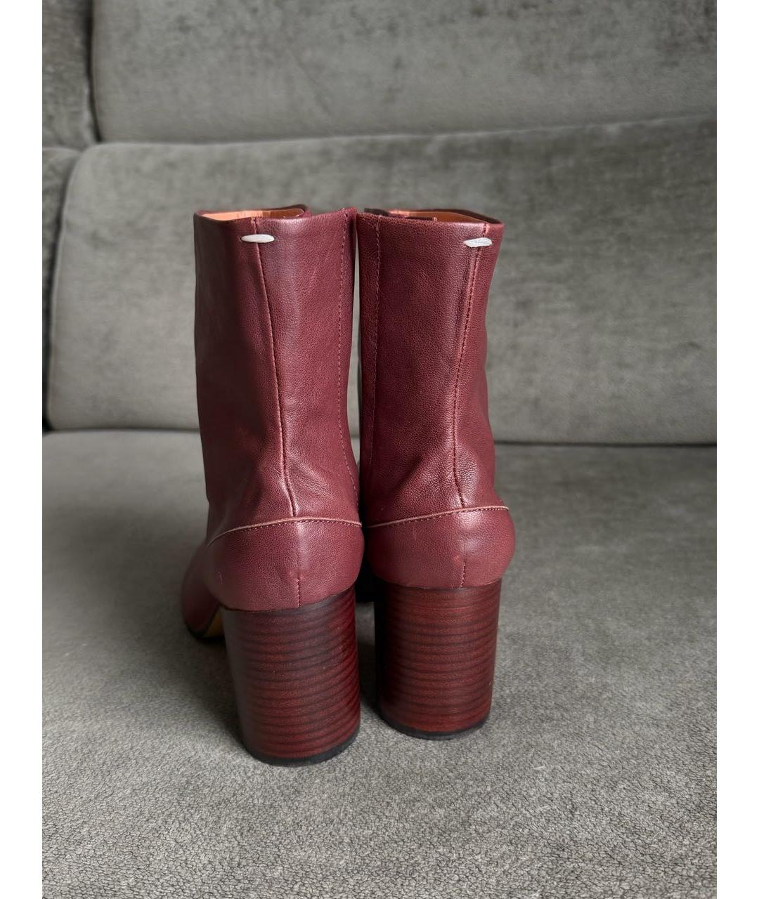 MAISON MARGIELA Бордовые кожаные ботильоны, фото 4
